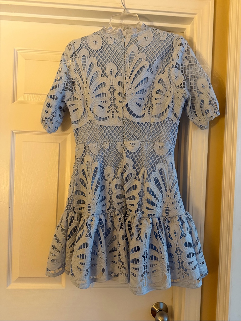 Light Blue Lace Mini Dress - Elegant Short Sleeve Fit